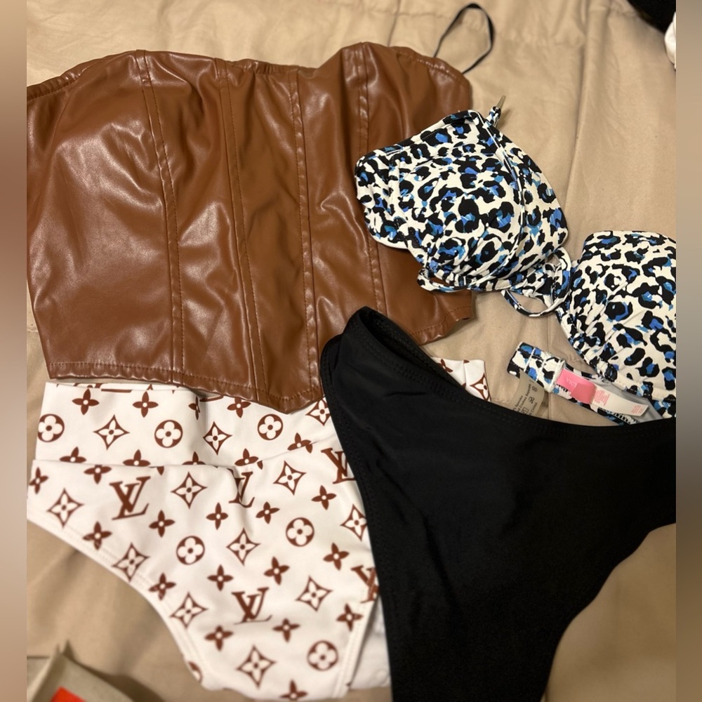 Victoria’s Secret bikini bundle dancer vacation bra bustier pleather vegan swim